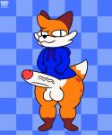  animated anthro balls big_penis canid canine clothing cross-eyed fox freckles freckles_on_butt genitals hoodie male mammal penis short_stack simple_background solo soups_(superiorfox) teddydeadybear topwear 