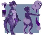  anthro anus balls biped eyewear genitals girly glasses hi_res horn kobold male miphassl model_sheet nude penis purple_body purple_lust_(2dt) purple_penis purple_scales reptile scales scalie solo tail tapering_penis thick_thighs 