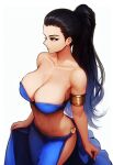  1girl armlet bare_shoulders black_hair blue_skirt breasts cleavage collarbone cowboy_shot heart highres large_breasts long_hair long_skirt multicolored_hair navel_piercing nico_robin one_piece piercing simple_background skirt solo two-tone_hair vivian_opart white_background 