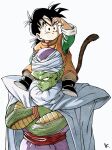  2boys black_footwear black_hair colored_skin crossed_arms dragon_ball green_skin highres kakeru_(dbskakeru) multiple_boys one_eye_closed piccolo pointy_ears shoes simple_background tail toriyama_akira_(style) white_background 