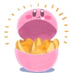  :t blush_stickers food food_focus food_on_face highres kirby kirby_(series) kirby_cafe miclot no_humans notice_lines potato_wedges simple_background takeout_container white_background 