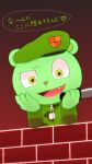  anthro army bear digital_drawing_(artwork) digital_media_(artwork) digital_painting_(artwork) flippy_(htf) fliqpy_(htf) fur green_body happy_tree_friends hi_res japanese_text knife male mammal roshu39 scared smile solo text yellow_eyes 