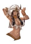  1girl aqua_eyes armlet black_hair bracelet breasts dark-skinned_female dark_skin facial_mark final_fantasy final_fantasy_xiv highres jewelry large_breasts long_hair looking_at_viewer midriff miqo&#039;te navel revealing_clothes solo udongo99 warrior_of_light_(ff14) white_background 