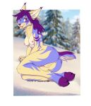  absurd_res anthro breasts eyewear felid fur glasses gynomorph hair hi_res inner_ear_fluff intersex long_hair male mammal nipples paws pink_nipples purple_body purple_fur saber-toothed_tiger small_breasts solo thick_thighs toothy_sabre tuft unknown_artist 