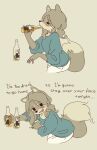  2018 anthro beer_bottle bent_over biped blush bottle bottomwear canid canine canis clothing container corona_(beer) dialogue digital_drawing_(artwork) digital_media_(artwork) dipstick_tail drunk english_text female fur hi_res holding_bottle holding_container holding_object inner_ear_fluff looking_at_viewer mammal markings pants simple_background solo substance_intoxication sweater tail tail_markings talking_to_viewer text topwear tuft wolf yagi_the_goat 