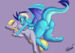  3_toes 5_fingers 5_toes absurd_res anthro anthro_on_anthro anus areola ass_up big_breasts blonde_hair blue_areola blue_body blue_nipples blue_scales blue_skin blush breasts butt curled_horn cutie_mark derpy_hooves_(mlp) digital_media_(artwork) digitigrade dragon equid equine feet female female/female fingers friendship_is_magic genitals grey_areola grey_body grey_nipples grey_skin hair hasbro hi_res horn horse humanoid_feet humanoid_hands long_tail lying mammal membrane_(anatomy) membranous_wings my_little_pony nipples on_back pawpads plantigrade pony princess_ember_(mlp) pussy red_eyes reminic scales small_breasts spikes tail toes wings yellow_tail 
