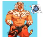  abs absurd_res anthro biceps bulge clothed clothing facial_hair fangs felid final_fantasy final_fantasy_xiv fur hair hi_res hrothgar lofnirv male mammal muscular muscular_anthro muscular_male pecs simple_background smile solo square_enix tail teeth topless underwear underwear_only 