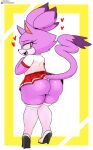  &lt;3 2023 anthro berkthejerk blaze_the_cat blush bottomwear butt clothing domestic_cat felid feline felis female footwear fur hi_res high_heels mammal purple_body purple_fur purple_tail sega skirt solo sonic_the_hedgehog_(series) tail text url 