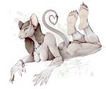  anthro barefoot big_breasts breasts butt claws feet female hair hi_res kredri looking_at_viewer mammal murid murine nude paws rat rodent simple_background smile soles solo tail toe_claws toes 