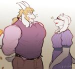  2_horns anthro asgore_dreemurr bovid caprine duo female fur goat hi_res horn male male/female mammal muscular muscular_male pecs size_difference tail toriel undertale_(series) 