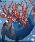  anthro big_breasts breasts cephalopod coleoid cyphinmas female fish hybrid looking_at_viewer marine mollusk nipples non-mammal_breasts nude octopodiform octopus pseudo_hair shark smile solo tentacle_hair tentacles water 