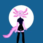  amphibian anthro axolotl black_clothing clothing low_res male male/male marine mole_salamander pink_body pink_skin salamander shelly-the-axolotl simple_background smile solo thin_body 