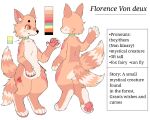  2_tails 5:4 ambiguous_gender anthro biped canid canine collar description english_text fairy_fox floral_markings florence_von_deux fox fur fur_markings green_collar mammal markings model_sheet multi_tail mystical_creature nonbinary_(lore) orange_body orange_fur orange_tail pawpads paws pink_body pink_fur pink_pawpads puppkittyfan1 red_body red_eyes red_fur red_tail smile solo stated_gender stated_height stated_pronouns stated_species tail tail_markings tan_body tan_fur tan_tail text yellow_sclera 