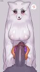  anthro biped blush breasts canid canid_demon cross-popping_vein demon duo erection eyelashes female front_view fur genitals grey_background grey_body grey_fur hellhound helluva_boss hi_res looking_at_viewer loona_(helluva_boss) male male/female mammal nipple_outline penis simple_background speech_bubble sususuigi white_eyes 
