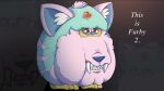  16:9 ambiguous_gender armless dewlap_(anatomy) drawfee drawfee_(copyright) english_text fangs feral forehead_gem fur furby_(species) head_tuft hi_res inner_ear_fluff jowls karina_farek sharp_teeth solo striped_body striped_fur stripes teeth text tuft widescreen 