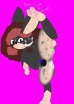  abyss_arts anthro black_body bodily_fluids chastity_cage chastity_device cum cum_inflation cum_inside cum_on_face dialogue genital_fluids hair inflation lagomorph leporid male mammal on_one_leg pawpads paws precum rabbit raised_leg red_eyes red_hair solo standing 