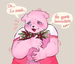  2023 bear bodily_fluids crying flower gordi_(unicorn_wars) hi_res humanoid_hands mammal pink_body plant sad simple_background slightly_chubby solo spanish_text tears text unicorn_wars wgguus 