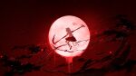  1girl animal_ears cat_ears cat_girl cat_tail chinese_commentary cloud commentary_request full_body full_moon highres holding holding_scythe moon original outdoors red_moon red_theme rune_xiao scenery scythe shirt shoes signature skirt sky socks solo tail white_shirt 