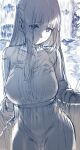  1girl absurdres blunt_bangs breasts female_pubic_hair fern_(sousou_no_frieren) hews highres large_breasts long_hair looking_at_viewer navel nipples pubic_hair pussy see-through sketch sousou_no_frieren thighs water waterfall wet wet_clothes 
