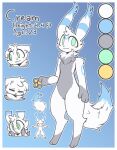  2023 3_toes 4_fingers anthro black_nose blue_body blue_fur clawed_fingers color_scheme cream_(umbreon) eeveelution excited expressions eyes_closed fan_character feet fingers fur generation_2_pokemon grey_body grey_fur hi_res konixkun looking_at_viewer male model_sheet neck_tuft nintendo number pawpads paws pokemon pokemon_(species) rear_view solo teal_eyes text toes tuft umbreon white_body white_fur yellow_pawpads 