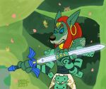  absurd_res ancient_hero_(the_legend_of_zelda) forest hi_res huge_filesize korok master_sword melee_weapon nintendo plant sword tears_of_the_kingdom the_legend_of_zelda toony tree weapon zonai_clothing 