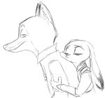  anthro canid canine disney duo female fox holding_arms judy_hopps lagomorph leporid looking_at_viewer male male/female mammal nick_wilde rabbit simple_background sketch smug spoof_(artist) tired white_background zootopia 