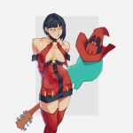 1girl black_hair dress electric_guitar green_eyes guilty_gear guilty_gear_xx guitar hat highres i-no instrument looking_to_the_side medium_hair mole mole_above_mouth red_dress red_footwear red_headwear red_lips scribbora witch_hat 
