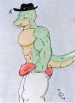  abs angry anthro barazoku biceps bodily_fluids bottomwear bulge clenched_teeth clothing dashthefox green_body hat headgear headwear hi_res huge_pecs lizard lizard_tail male manly meme muscular muscular_anthro muscular_male nikel pants pecs pulling_up_pants purple_eyes red_clothing red_underwear reptile scalie shirtless shirtless_anthro shirtless_male simple_background solo sweat sweatdrop teeth teeth_showing tight_bottomwear tight_clothing tight_pants traditional_media_(artwork) underwear white_bottomwear white_clothing white_pants 