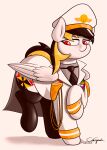  absurd_res boots cdrspark clothing equid equine female feral footwear hasbro hat headgear headwear hi_res horse mammal military_cap military_uniform my_little_pony necktie overcoat pegasus pony rubber rubber_boots solo spark_apocalypse uniform wings 