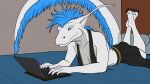  anthro bed bedroom breasts butt chilling christa_(rebeldragon101) claws cleavage clothed clothing computer dragon feet female furniture hi_res laptop paws rebeldragon101 sex_toy tail 