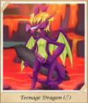  anthro blonde_hair dragon erection fangs friendship_is_magic fume_(mlp) genitals hair hasbro horn knot lava male my_little_pony penis pose rock sharp_teeth solo spear_(mlp) surfboard teeth vavacung vehicle watercraft 