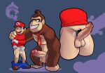  absurd_res anthro briefs clothing donkey_kong_(character) donkey_kong_(series) erection foreskin genitals hand_on_shoulder hi_res humanoid_genitalia humanoid_penis male male/male male_anthro mario mario_bros musk musk_clouds musk_fetish necktie nintendo penis pubes simple_background size_difference thekinkybear underwear undressing 