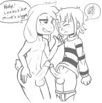  anthro asriel_dreemurr black_and_white bottomless bovid caprine clothed clothing comparing comparing_penis duo frisk_(undertale) genitals goat human magnamorous magnum3000 male male/male mammal monochrome penis penis_size_difference small_but_hung undertale undertale_(series) young 