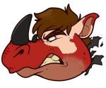  angry binturongboy brown_hair clothing hair male mammal red_body red_skin rhinoceros snarling torn_clothing transformation 