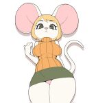  1girl animal_ears ashley_graham ashley_graham_(mouse) blonde_hair breasts furry green_eyes highres huge_breasts lineart medium_breasts mouse mouse_ears mouse_girl mouse_tail moushley original potatoartox resident_evil resident_evil_4 resident_evil_4_(remake) tail thighs 