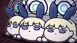  3girls animal_ears blonde_hair blue_archive blue_eyes chibi clone halo hobee multiple_girls rabbit_ears toki_(blue_archive) toki_(bunny)_(blue_archive) 