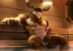  2023 abs anthro antlers aroused balls bedroom_eyes biff_the_moose big_balls big_chest big_penis biped bodily_fluids body_hair brown_body brown_fur capreoline chest_tuft circumcised deer detailed_background digital_media_(artwork) drawller erection eyebrows eyewear fur genitals glasses green_eyes hair holding_penis horn humanoid_genitalia humanoid_penis looking_at_viewer male mammal masturbation moose multicolored_body multicolored_fur muscular muscular_anthro muscular_male narrowed_eyes pecs penis presenting presenting_penis sauna seductive shoulder_tuft smile smiling_at_viewer solo spread_legs spreading steam sweat tan_body tan_fur thick_eyebrows thick_penis thick_thighs tuft two_tone_body two_tone_fur wall_(structure) wood wood_wall 