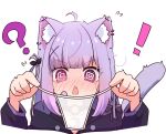  ! 1girl ? @_@ ahoge animal_ear_fluff animal_ears bandaid bandaid_on_face bikini_bottom_removed black_hoodie blunt_bangs cat_ears cat_girl crescent_choker embarrassed hair_ornament hairpin heterochromia highres hood hoodie indie_virtual_youtuber long_hair long_sleeves mikeneko_(utaite) milk_tea_1993 portrait sidelocks solo surprised virtual_youtuber x_hair_ornament 