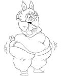  2018 4_fingers anthro belly big_belly biped bottomwear breasts buckteeth carol_(kaboodles) clothed clothing cotton_tail digital_drawing_(artwork) digital_media_(artwork) english_text exercise female fingers front_view full-length_portrait fur gym_bottomwear gym_clothing gym_shorts hair kaboodles lagomorph leporid mammal monochrome navel obese obese_anthro obese_female overweight overweight_anthro overweight_female portrait rabbit shirt shorts simple_background sketch solo sportswear standing tank_top teeth text text_on_clothing text_on_shirt text_on_tank_top text_on_topwear thick_thighs topwear white_background wide_hips 