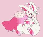  after_vore ambiguous_gender belly blush blush_lines colored_sketch dialogue eeveelution feral fur generation_6_pokemon gloves_(marking) goo_creature highlights_(coloring) holding_belly leg_markings markings nintendo nonbinary_(lore) parfait_(yesthisisgoocat) pawpads pink_highlights pink_pawpads pink_tail pokemon pokemon_(species) rumbling_stomach simple_background sketch socks_(marking) solo speech_bubble sylveon tail transtorracat vore white_body white_fur 