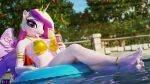  3d_(artwork) 5_toes absurd_res anklet anthro armlet bikini blender_(software) breasts clothing crown digit_ring digital_media_(artwork) equid equine feet female friendship_is_magic hasbro headgear hi_res horn humanoid_feet jewelry looking_at_viewer mammal my_little_pony necklace partially_submerged plantigrade princess_cadance_(mlp) ring shadowboltsfm solo swim_ring swimming_pool swimwear tiara toe_ring toes winged_unicorn wings 