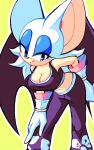  2023 absurd_res anthro bat breasts cleavage clothed clothing eyeshadow female fur gloves handwear hi_res light_body light_skin makeup mammal nanobutts narrowed_eyes rouge_the_bat sega simple_background smile solo sonic_riders sonic_the_hedgehog_(series) white_body white_fur wings 