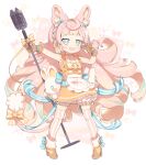  1girl :d absurdly_long_hair absurdres animal_ears apron blue_bow blue_eyes bow braid brown_gloves chest_bow dress full_body gloves hair_bow highres holding holding_microphone_stand indie_virtual_youtuber korone_pochi long_hair microphone microphone_stand mouse_ears mouse_tail outstretched_arm pink_hair re_pen_(repen0pen) ribbon sleeveless sleeveless_dress smile smug solo sparkle striped striped_bow stuffed_animal stuffed_mouse stuffed_toy symbol-shaped_pupils tail thick_eyebrows v very_long_hair virtual_youtuber waist_apron white_apron white_background yellow_bow yellow_dress zettai_ryouiki 