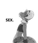 absurd_res anthro belt clothed clothing english_text greyscale hi_res horn jarnqk kobold meme midriff monochrome piko_(simplifypm) simple_background solo text url white_background 