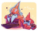  :o ? ?? blue_eyes blush closed_eyes commentary_request dated eating heart holding kokemushi_(kuru_fox) looking_up no_humans open_mouth oven pokemon pokemon_(creature) rotom rotom_(normal) rotom_dex sparkle sweatdrop 