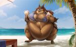  absurd_res anthro bat bat_wings beach beach_background big_breasts biglovealicia bikini breasts brown_body claws clothing dessert detailed_background detailed_food digital_media_(artwork) digitigrade ears_up eyewear female food fur green_blue_eyes hair hi_res huge_belly ice_cream light long_hair mammal membrane_(anatomy) membranous_wings morbidly_obese morbidly_obese_female neck_tuft nipples nubbly obese obese_female overweight overweight_female plant purple_nipples red_hair sand sea seaside signature sky solo sunglasses sunlight swimwear thick_thighs tuft visible_nipples water wings 