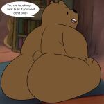  anthro bear big_butt brown_bear brown_body brown_fur butt camp14 cartoon_network chubby_anthro chubby_male dialogue fur grizzly_(wbb) grizzly_bear hi_res looking_at_viewer looking_back looking_back_at_viewer male mammal sitting smug solo speech_bubble teasing_viewer ursine we_bare_bears 