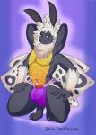  absurd_res anthro arthropod basilthedragon black_body bulge clothed clothing crouching fur hair hi_res hybrid insect_wings jockstrap jockstrap_bulge jockstrap_only male markings pinup pose solo topless underwear underwear_only white_body white_fur wing_markings wings 