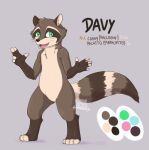  anthro brown_body brown_fur color_swatch coony_(davyboi) davyboi fur fur_markings gesture green_eyes hair hi_res information_board looking_at_viewer male mammal markings model_sheet multicolored_hair nickname pointing procyonid raccoon shaded simple_background simple_shading solo text 