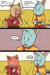  2:3 anthro burgerpants comic deltarune domestic_cat duo felid feline felis korean_text lagomorph leporid male mammal nicecream_man rabbit ssalbulre ssalrobyul text undertale undertale_(series) 